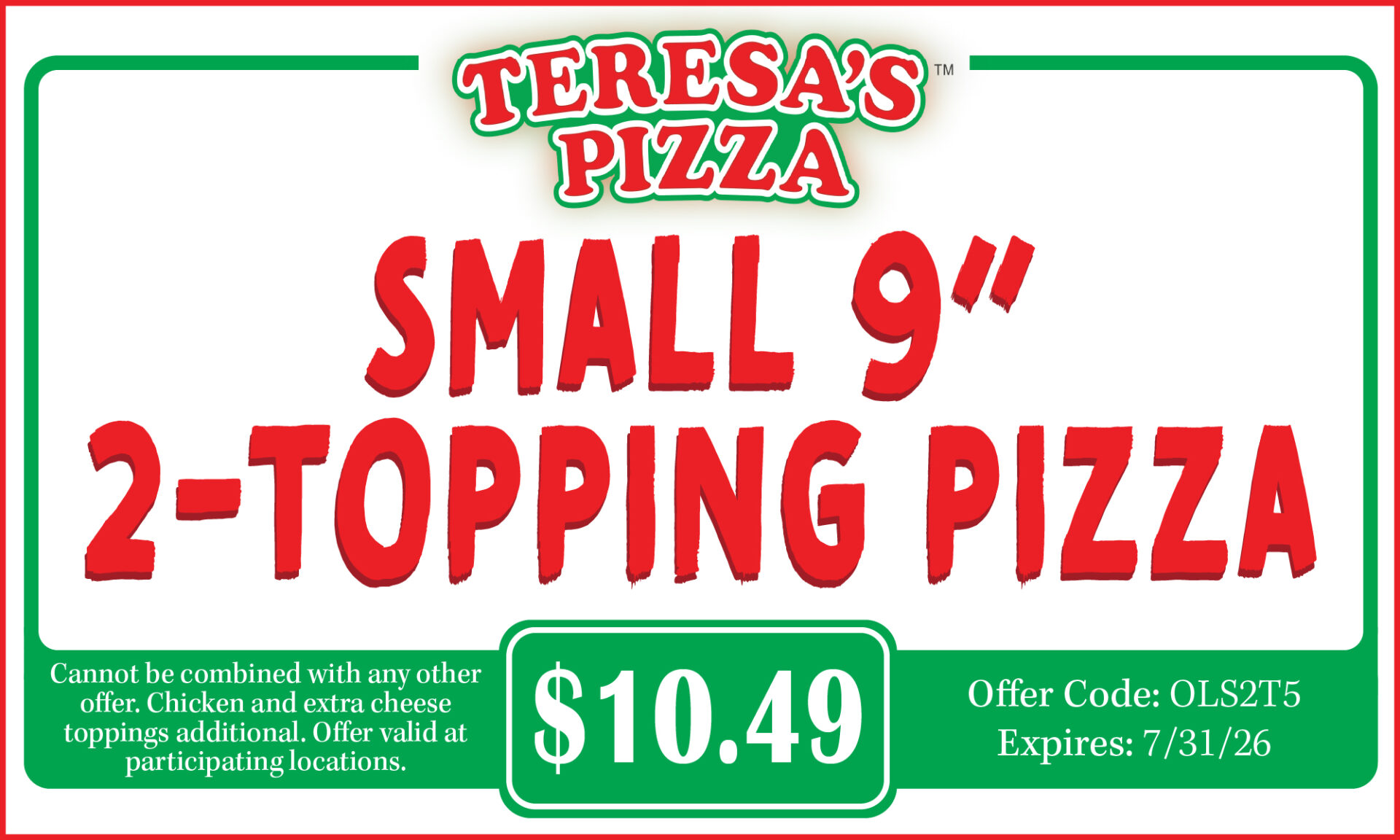 Small 9” 2-Topping Pizza