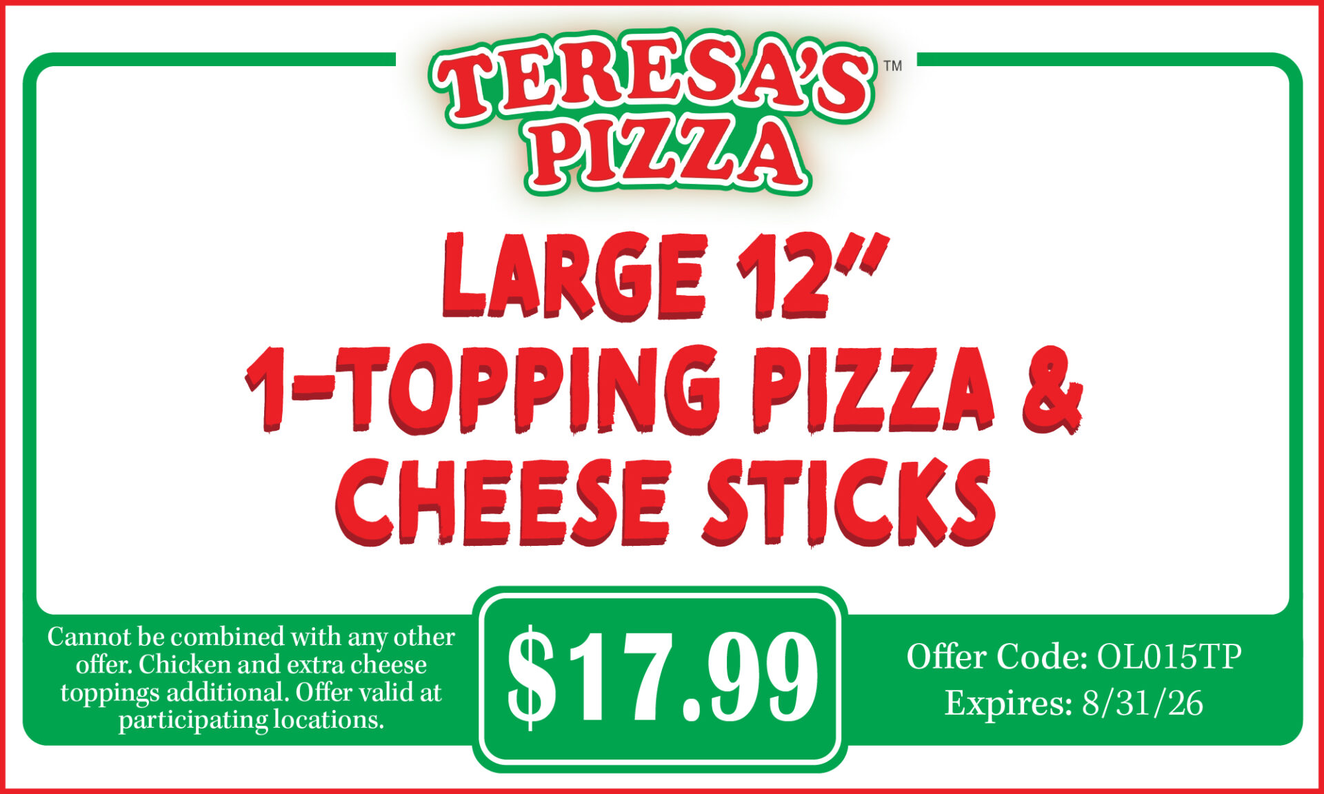 Lg 1-Topping & Cheese Sticks
