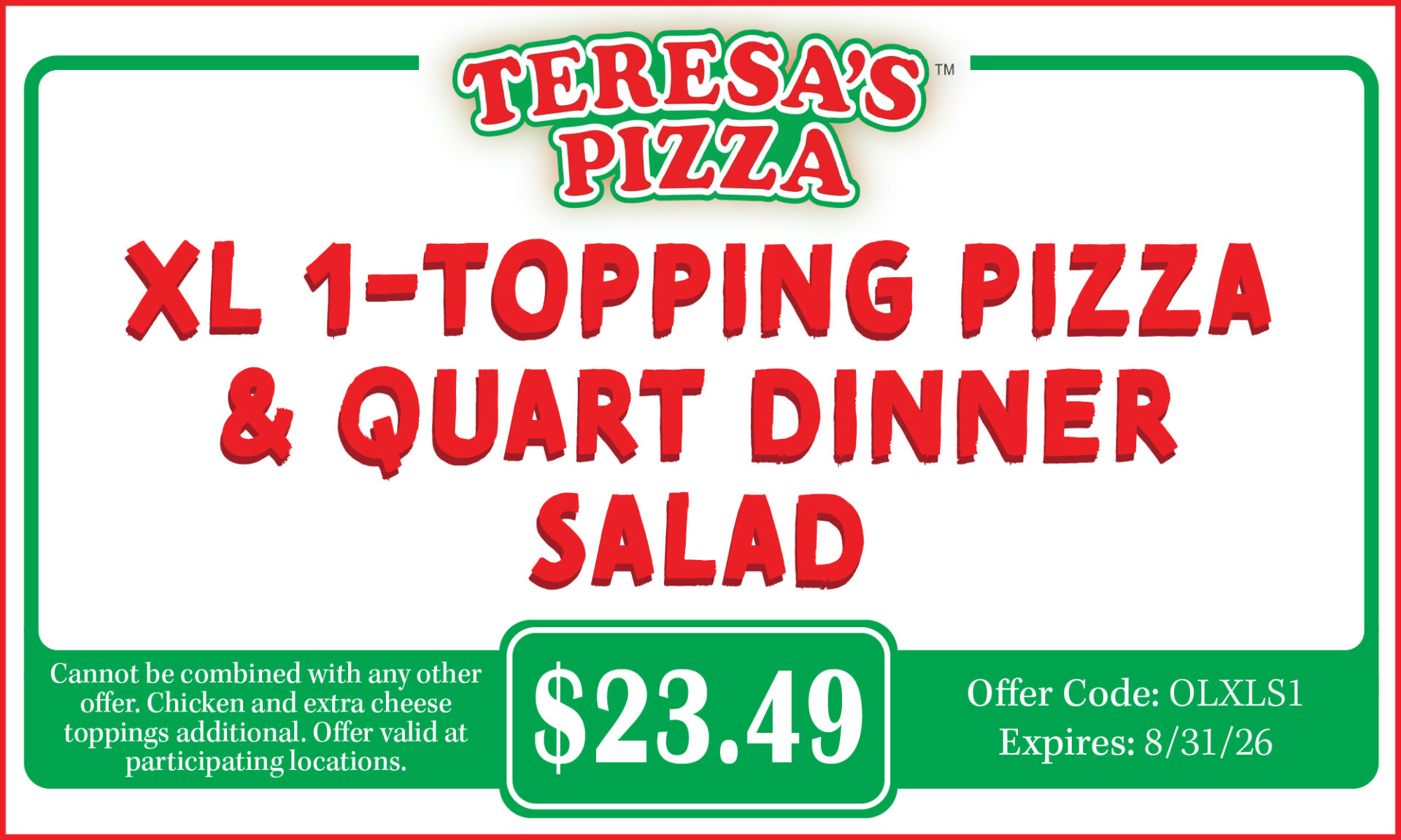 XL 1-Topping & Quart Dinner Salad