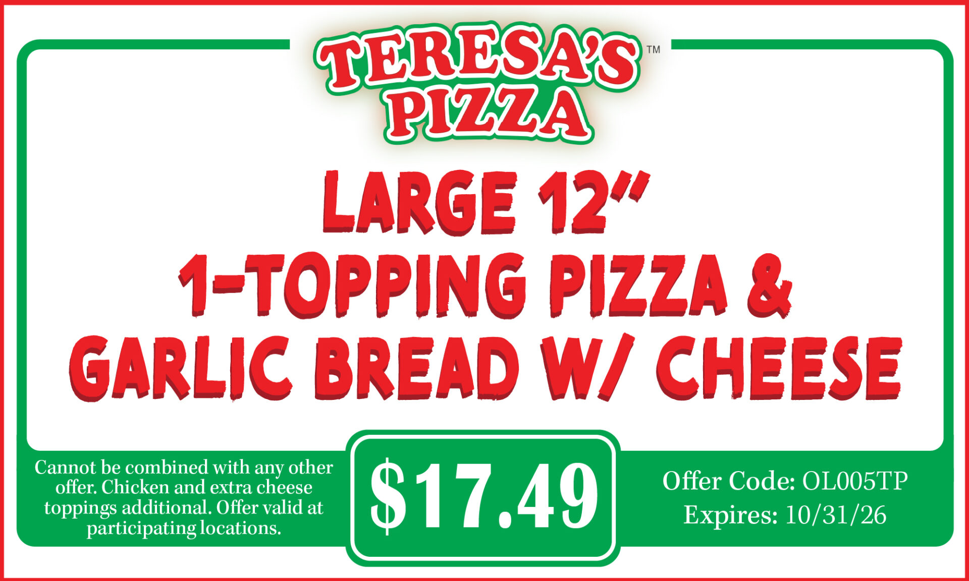 Lg 1-Topping & GB w/ Cheese