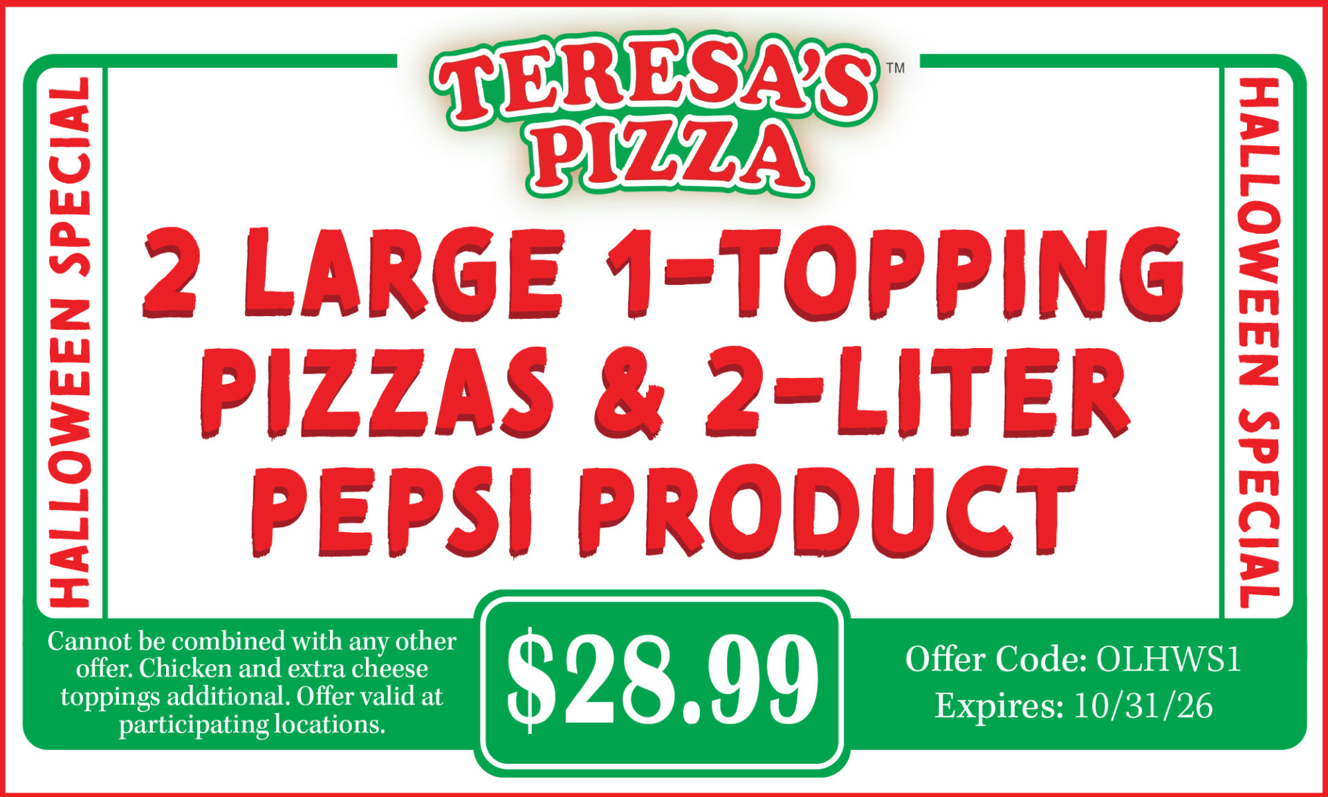 2 Lg 1-Topping & 2-Liter Pepsi