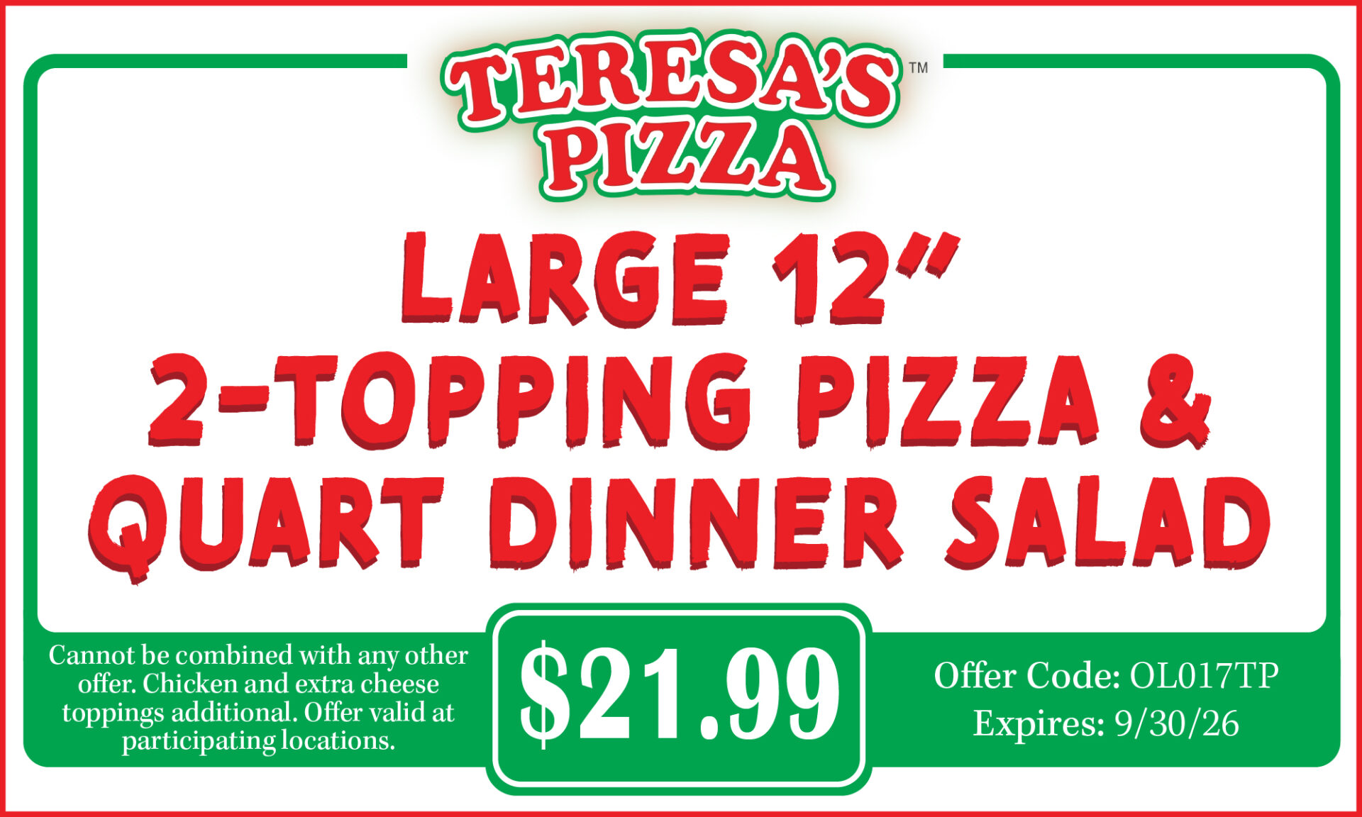 Lg 2-Topping & Quart Salad