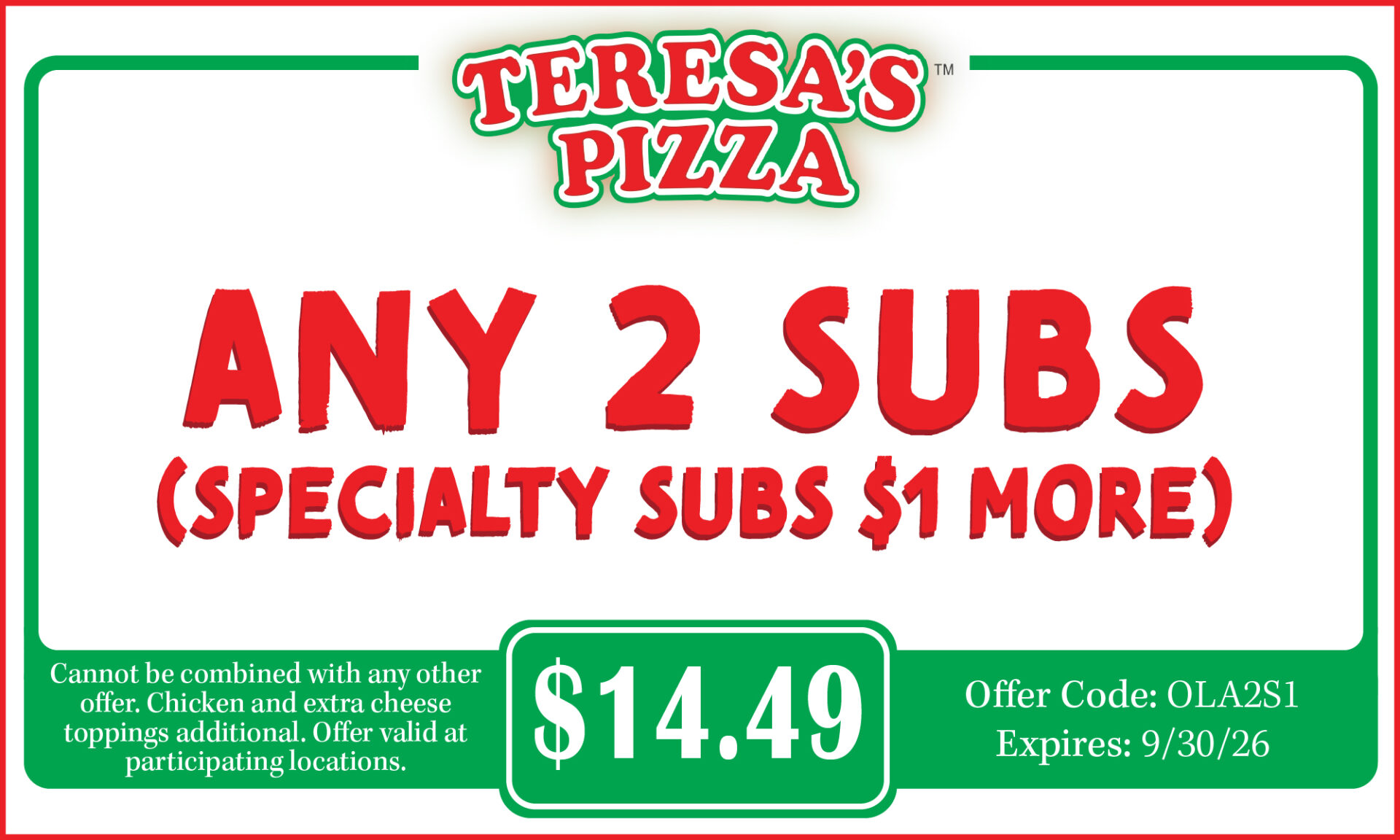 Any 2 Subs (Specialty Subs +$1)